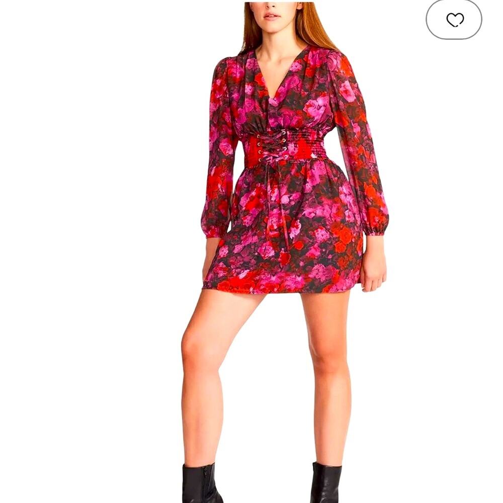 Steve Madden - Diana Floral Dress corset waist size M pink NWT
